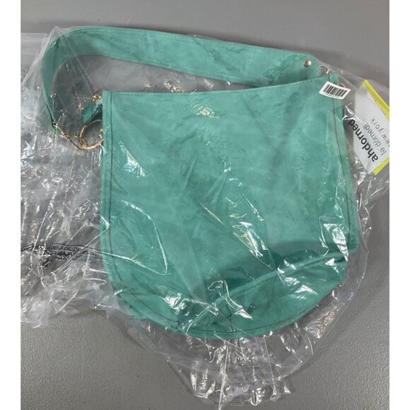 ahdorned Aqua U-Shaped Messenger Bag with Dual Straps and Bonus Pouch, Faux Leat - Picture 4 of 10